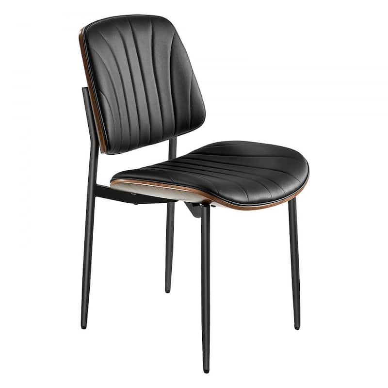 Black Mid-Century PU Leather Bentwood Dining Chair Set with Metal Legs