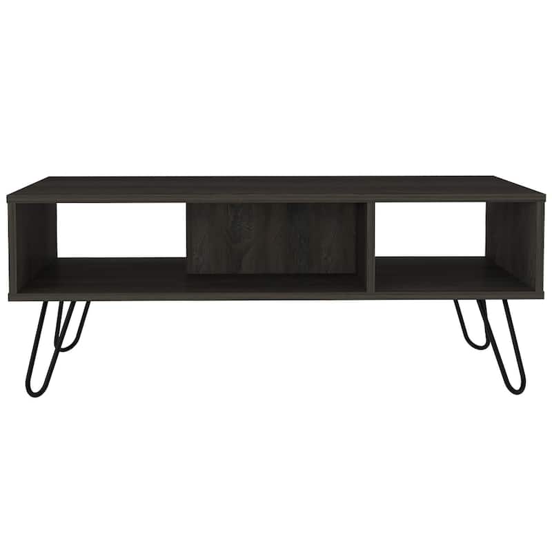 Mid-Century Modern Coffee Table with 3 Shelves,Metal Legs