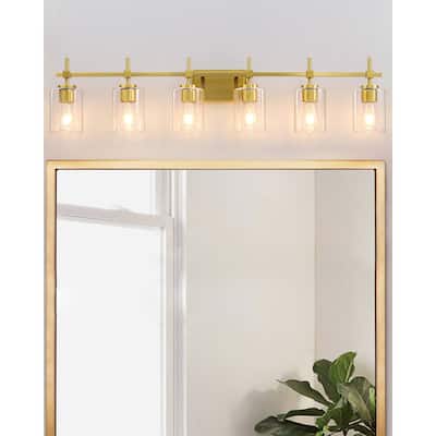 Jasper Gold Clear Glass 6-Light Bathroom Vanity Light
