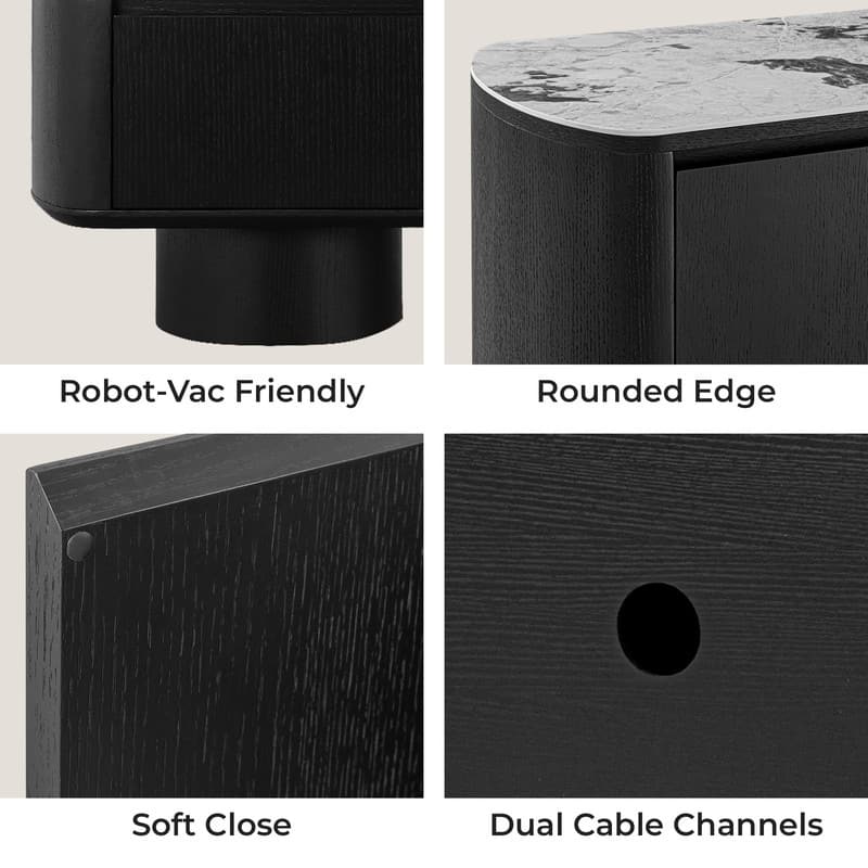 Spruce & Spring Modern Black Oak Sideboard with White Ceramic Top