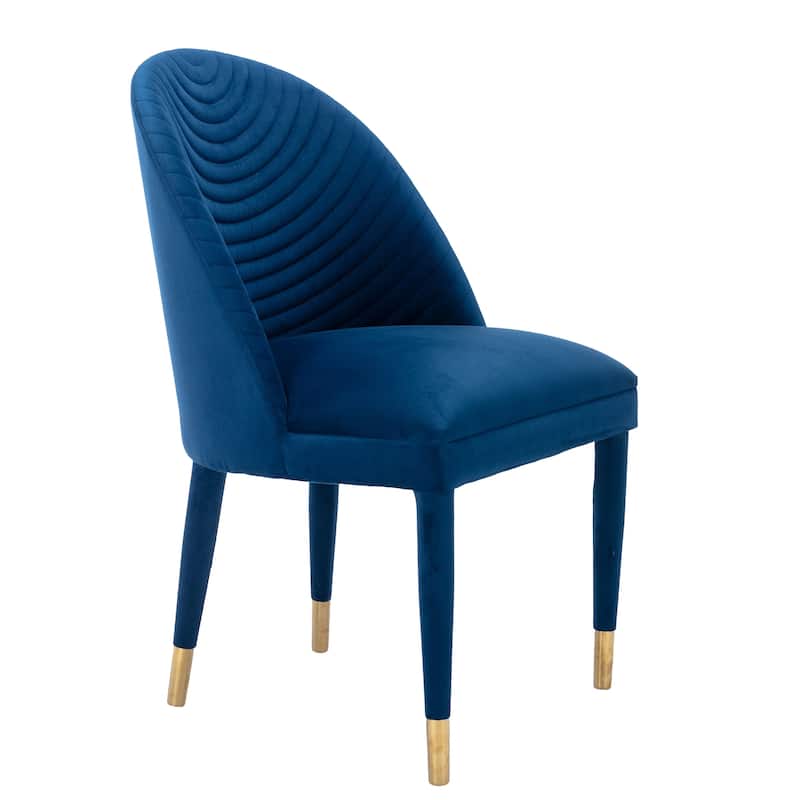Velvet Upholstered Ripple Thread Leisure Single Dining Chair with Solid Wood Foot（set of 2）