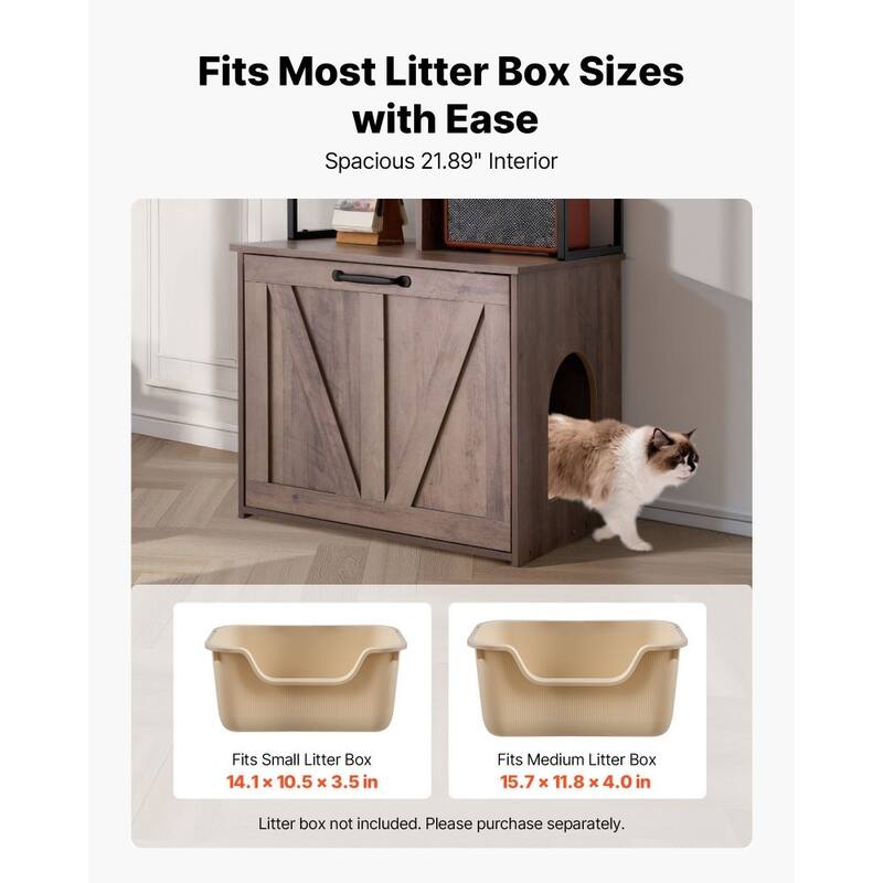 Modern Cat Litter Box Furniture Enclosure Cabinet with Metal Rack and Hidden Odor Control Storage - 23.62” x 19.69” x 50.08”