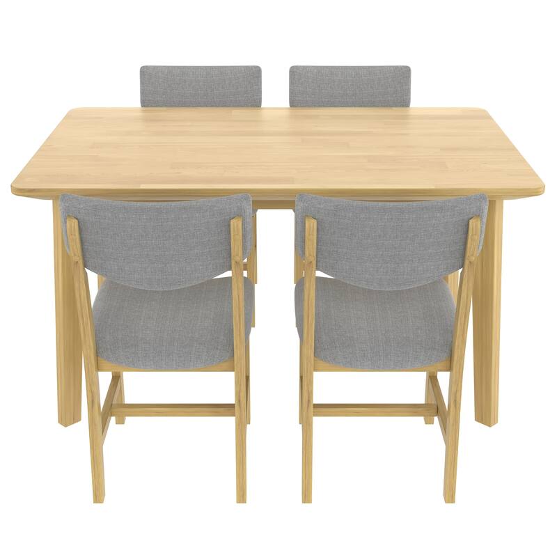 Roomfitters 5-Piece Farmhouse Dining Table Set, Solid Wood Kitchen Table with 4 Upholstered Chairs, Compact Dining Set