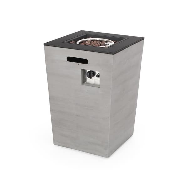 slide 3 of 15, Langton Outdoor Modern 19.5-Inch Fire Column by Christopher Knight Home - 19.50" W x 19.50" L x 29.00" H Grey/Black