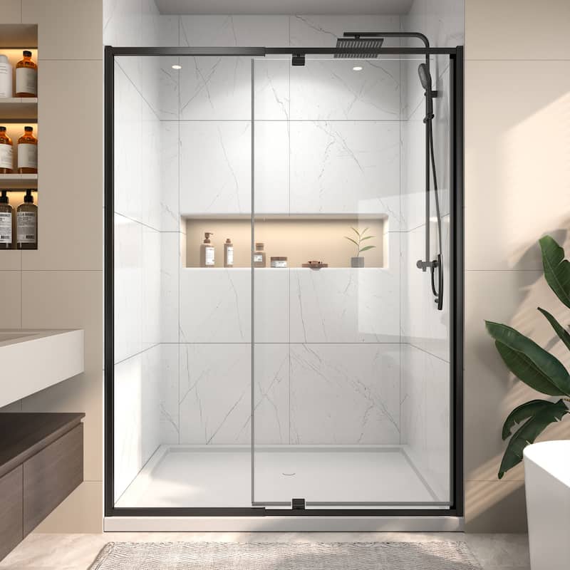 54"x71" Frameless Pivot Swing Shower Door Enclosure with Tempered Glass Panel