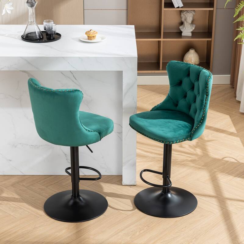 GDF Studio - Modern Upholstered Swivel Velvet Bar Stools with Adjustable Seat Height and Tufted Back (Set of 2)