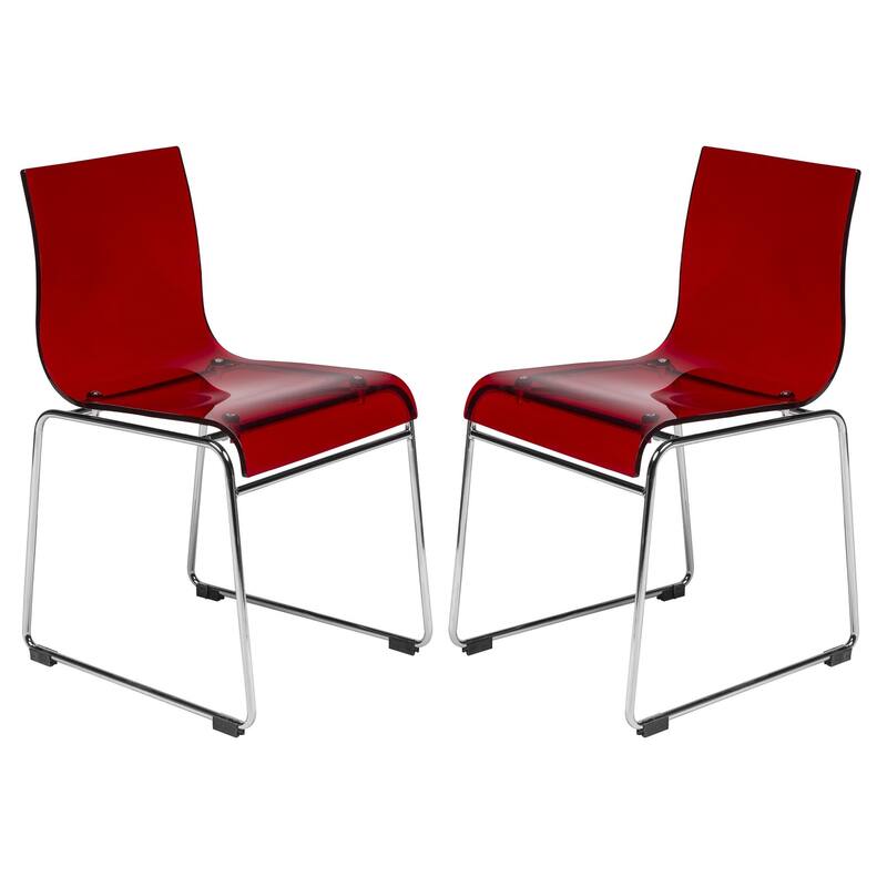 LeisureMod Lima Modern Acrylic Dining Chair with Chrome Base Set of 2