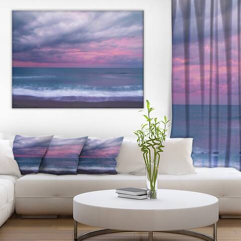 Blue and Pink Unset over Sea" Modern Seashore Canvas Wall Art Print