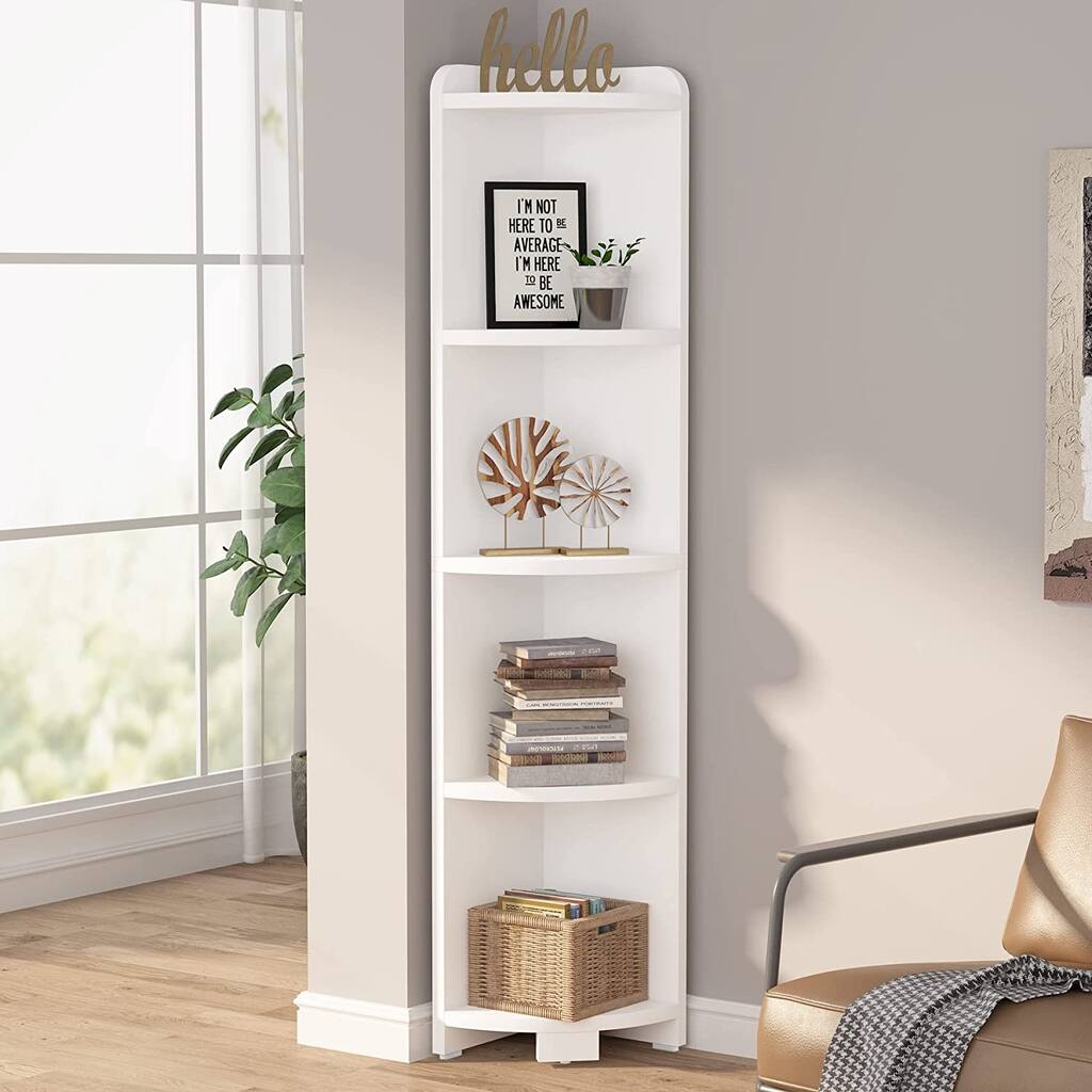 5 Tier Wood Wall Corner Bookshelf Corner Shelf