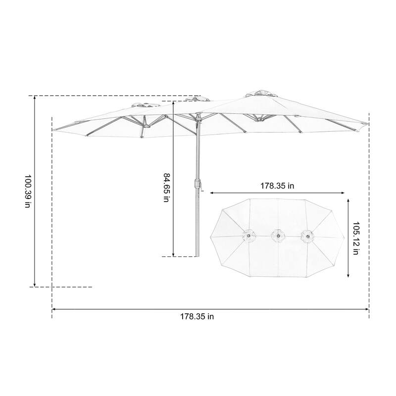 Topcraft 14.8ft Metal Rectangular Double Sided Outdoor Market Umbrella