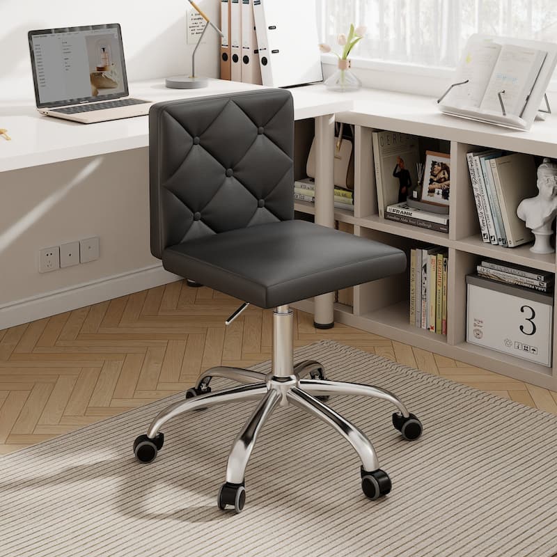 Javlergo Armless Office Desk Chair PU Leather Mid-Back Adjustable Height 360° Rolling Swivel 10 Colors Available Office Chair - Black