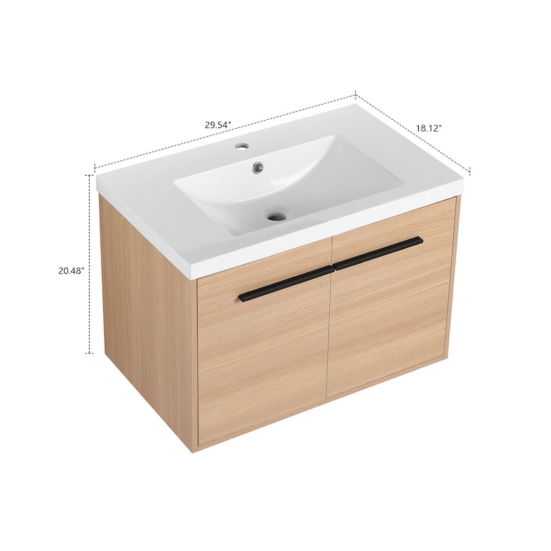 Classic Farmhouse Style Wall-Mounted Wooden Bathroom Vanity with Resin Countertop Sink