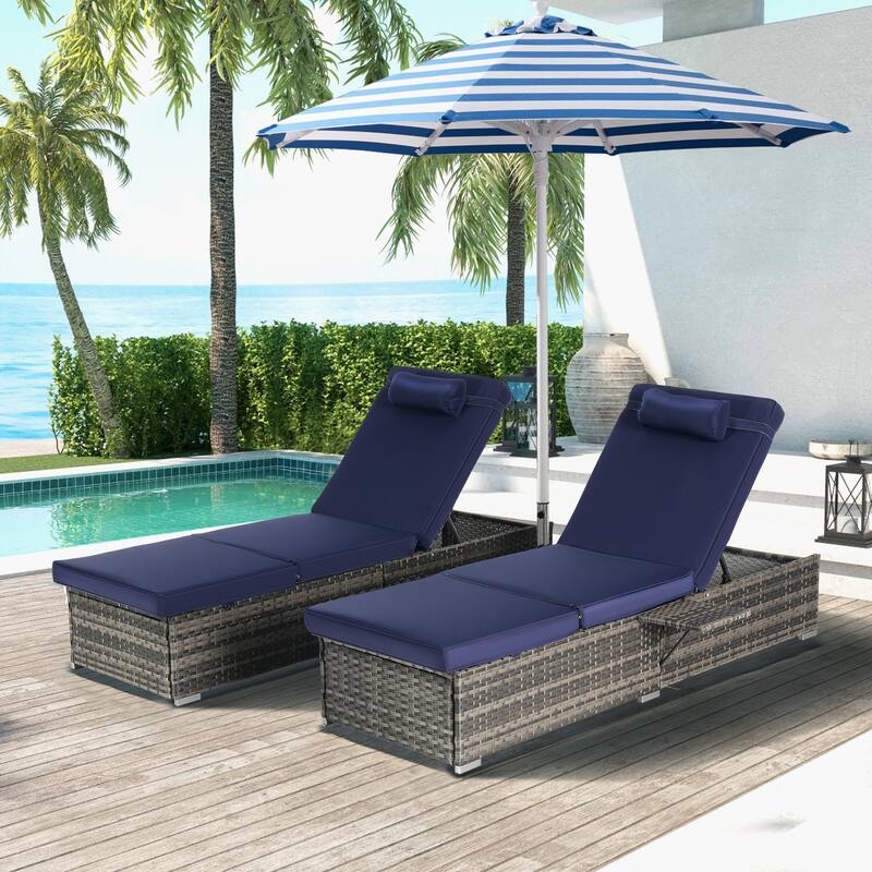 Outdoor 5 Adjustable Chaise Lounge Set with Side Table and Pool Lounge Chairs