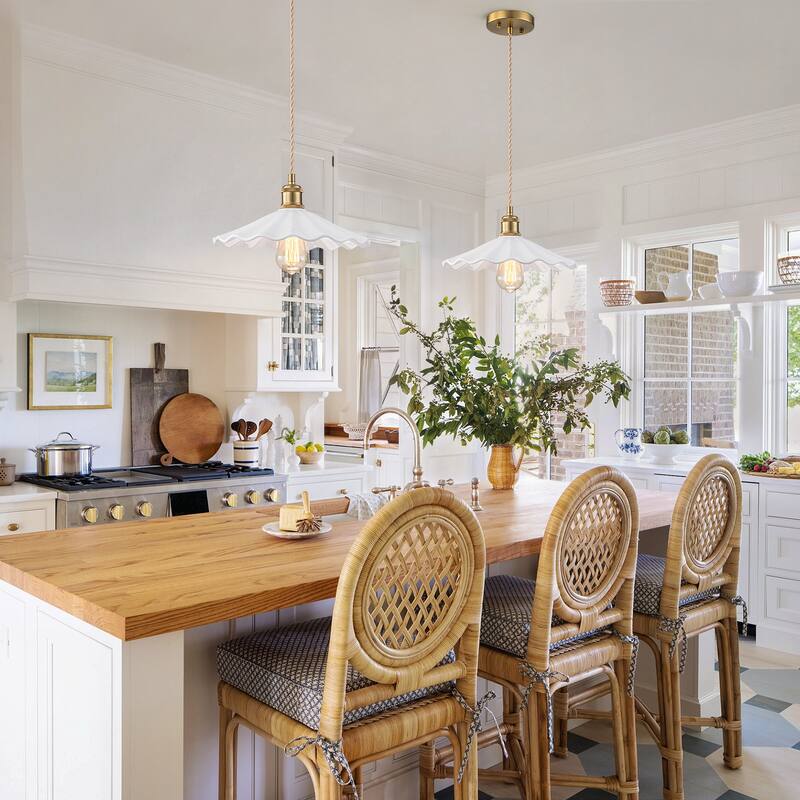 1-Light White Ceramic Petal Pendant Light, Modern Floral Design for Kitchen Island