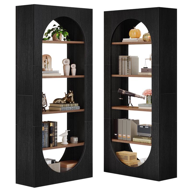70.8" Tall Arched Bookcase, 5-shelf Modern Black Bookshelf (Set of 2) - 11.81" D x 31.5" W x 70.86" H