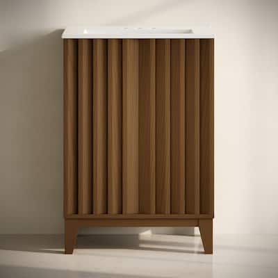 Troyes 24" Freestanding Bathroom Vanity In Brown Oak With 3-Hole Centerset Sink Top - 24