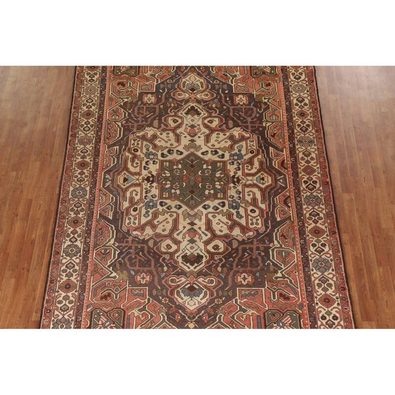 Traditional Bakhtiari Persian Vintage Rug Handmade Beige Wool Carpet - 7'1"x 10'2"