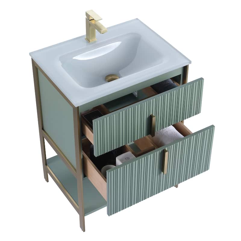 Fine Fixtures Serenity Modern Bathroom Vanity with White Glass Top