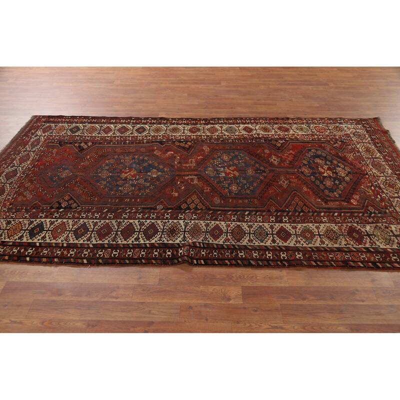 Pre-1900 Antique Vegetable Dye Qashqai Persian Orange Wool Carpet - 4'7" x 8'7"