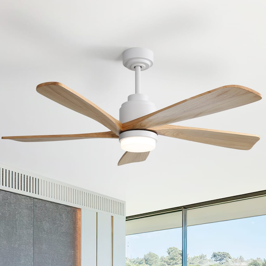 Sofucor 52 inch Solid Wood Flush Mount Ceiling Fan with Lights and Remote, Compatible with Alexa/Google/App, Quiet DC Motor