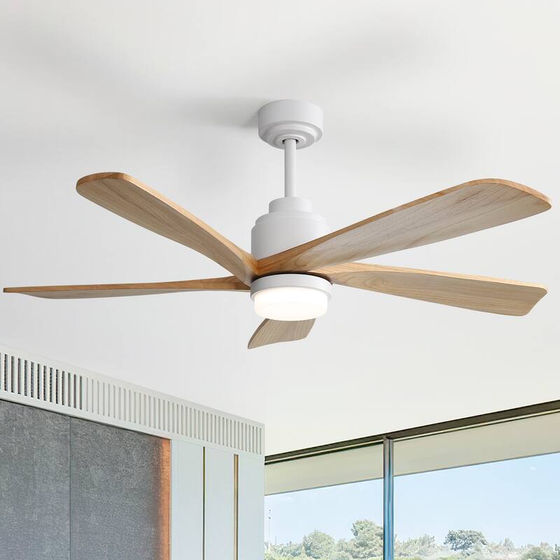 Sofucor 52 inch Solid Wood Flush Mount Ceiling Fan with Lights and Remote, Compatible with Alexa/Google/App, Quiet DC Motor