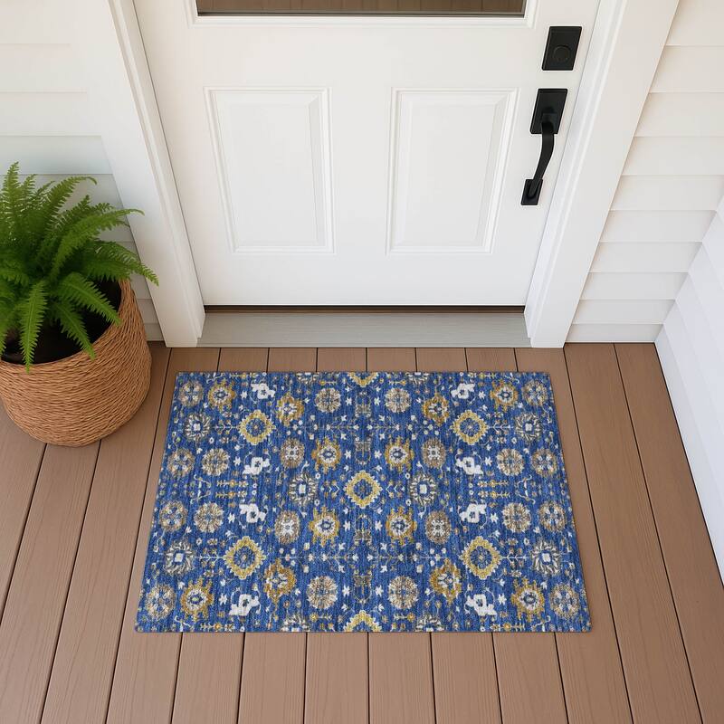 Machine Washable Indoor/ Outdoor Global Durango Chantille Rug - Navy - 1'8" x 2'6"