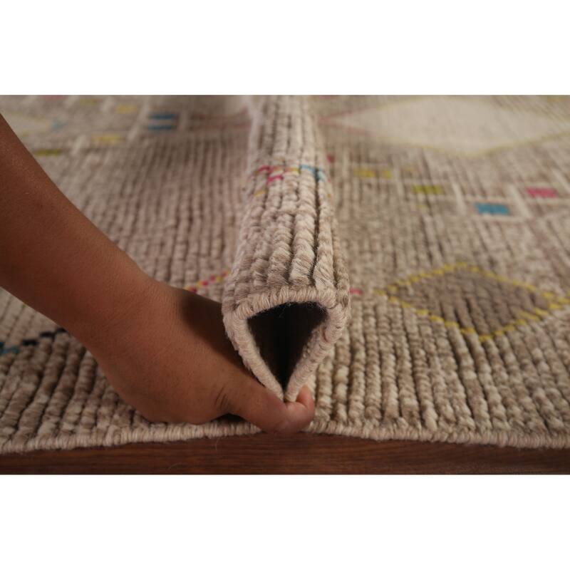Geometric Moroccan Area Rug Hand-Knotted Oriental Wool Carpet - 5'7"x 10'0"