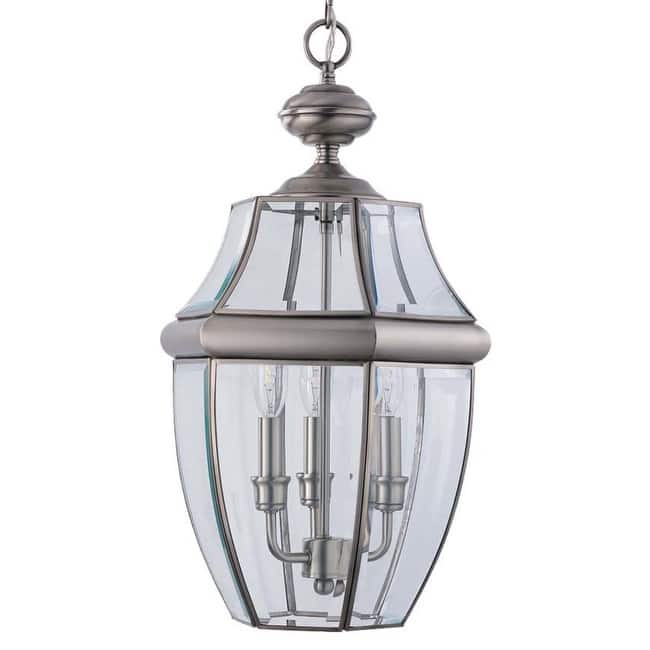 Roseto Coles 3 Light 12" Wide Outdoor Taper Candle Full Sized Pendant - Brushed Nickel