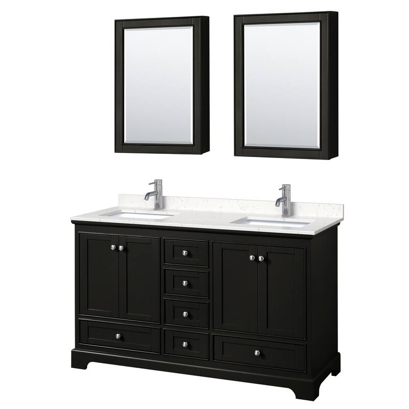 Wyndham Collection Deborah 60" Free Standing Double Basin Vanity Set - Dark Espresso / Carrara Cultured Marble Top /