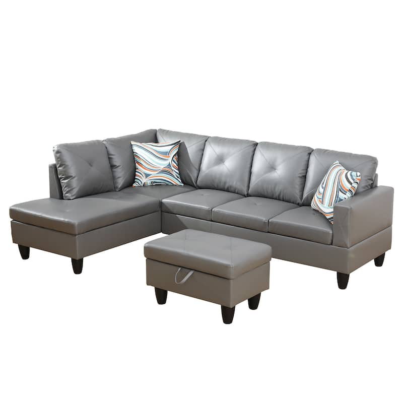 3-Piece Upholstered Sectional Sofa Set With Storage Ottoman