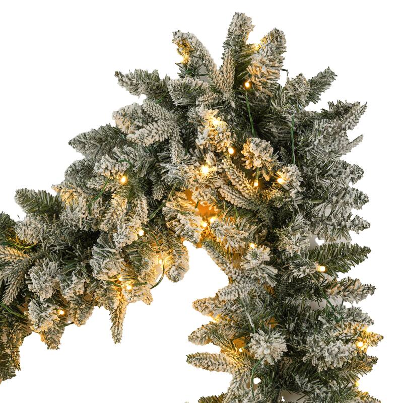 Xmas Snow Garland and Snow Xmas Tree, 3 Pac Snowy Flocked Christmas Decor with LED Lights,9ft Flocked Garland,6ft Flocked Tree