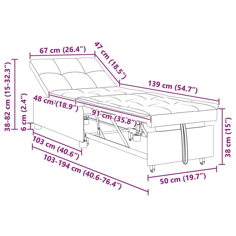 vidaXL Sofa Bed 3-in-1 Pull-Out Design Black/Dark Grey Velvet - 76.4 x 26.4 x 32.3
