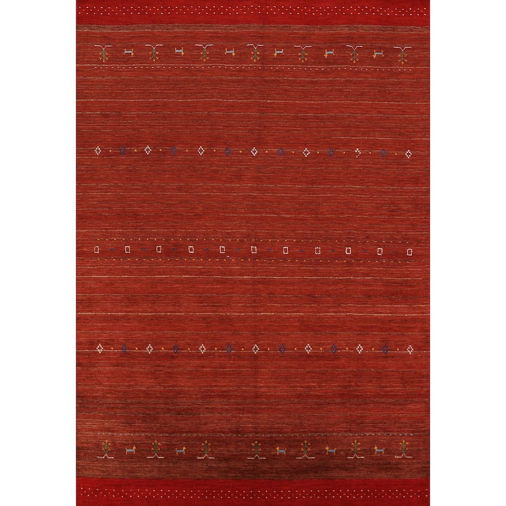 Orange Tribal Gabbeh Oriental Area Rug Handmade Wool Carpet - 6'9" x 9'9"