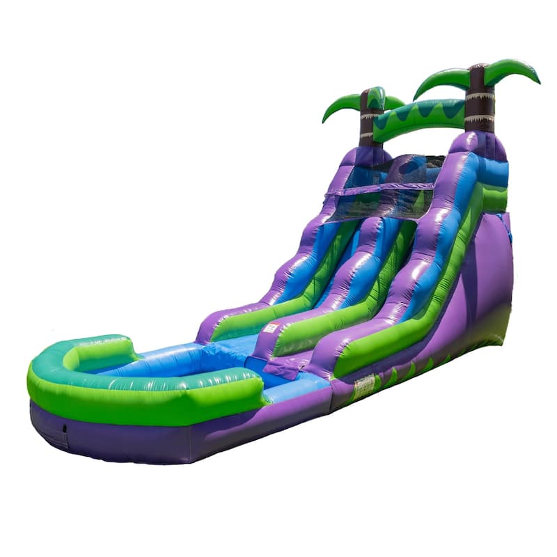 HeroKiddo 16' Purple Tropical Commercial Grade Inflatable Water Slide with Attached Pool & Air Blower Included, Kids Outdoor Fun