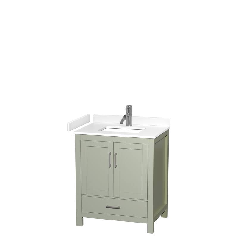 Sheffield Single Bathroom Vanity Set, Cultured Top, No Mirror - 30-Inch Single - Light Green, White Cultured Marble Top,Nickel Trim