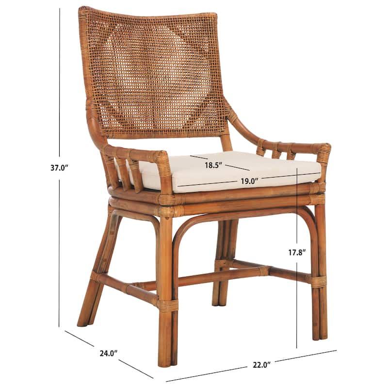 SAFAVIEH Azrielle Coastal Rattan Cushion Chair - 22" W x 24" L x 37" H - 22"W x 24"D x 37"H