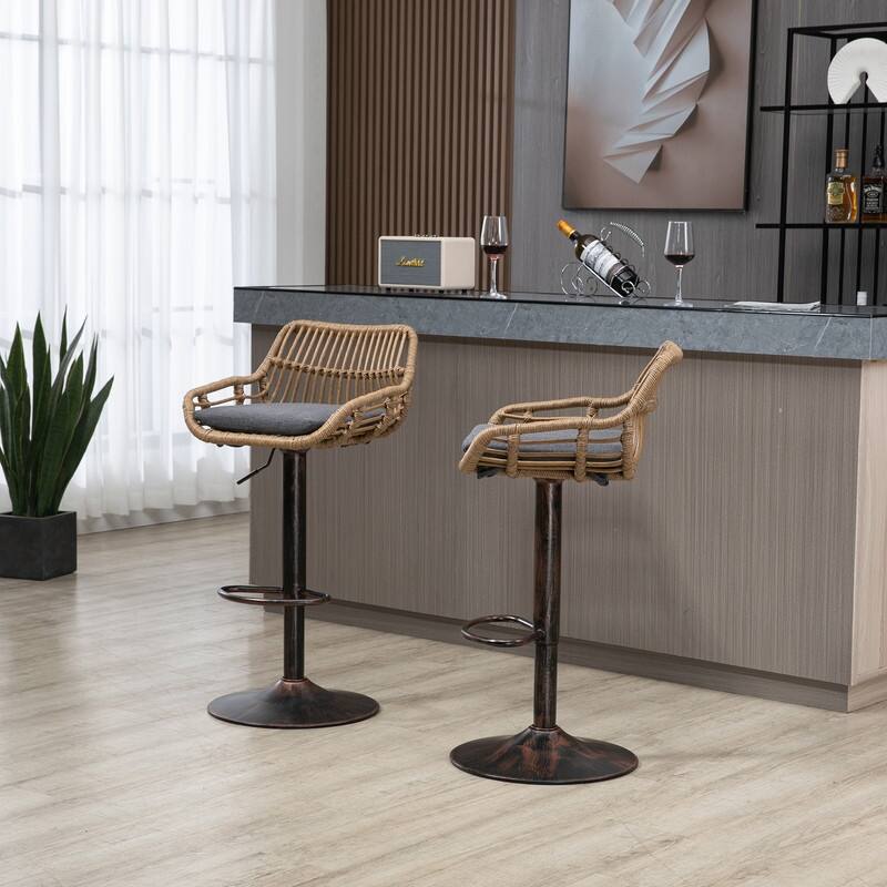 Modern Swivel Bar Stools Set of 2 Adjustable Counter Height Chairs with Footrest for Kitchen, Dining Room