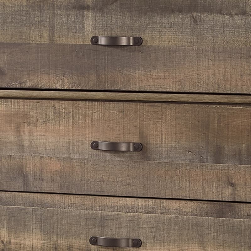 Zoey Tall Dresser Chest, 5 Storage Drawers, Rustic Brown Plank Details