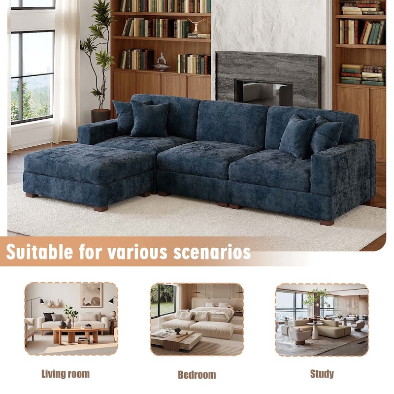 Oversized Chenille Modular Sectional Sofa Living Room Set with Ottoman