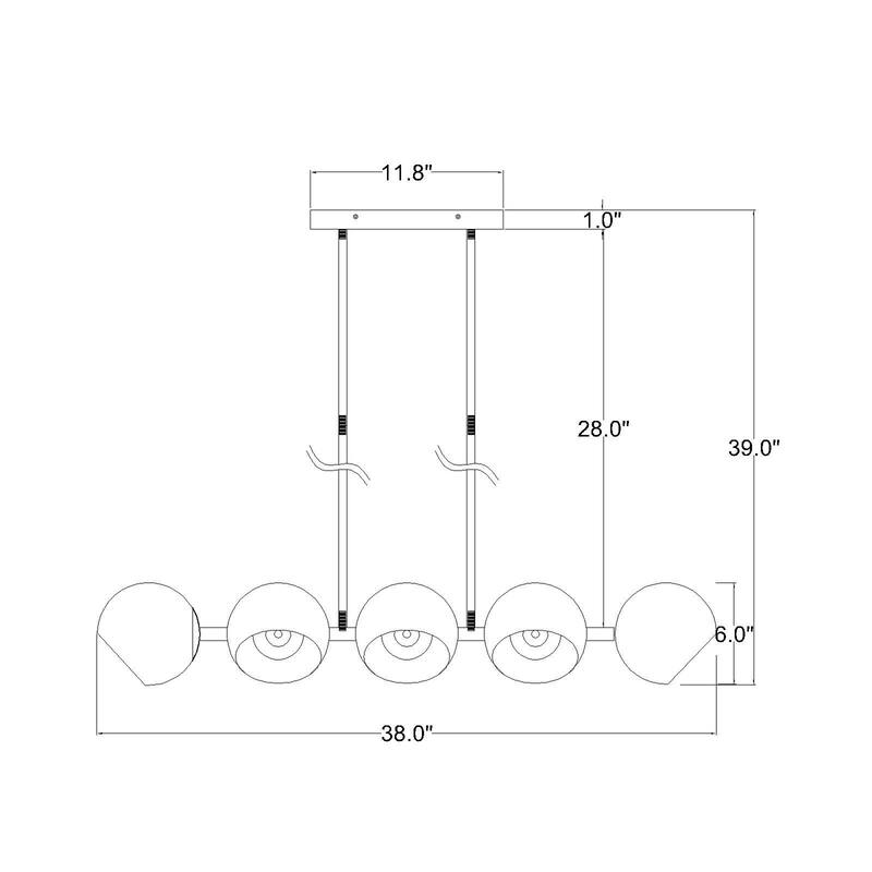 Yannick 38 Inch Modern Sputnik Style Ceiling Lighted Chandelier Matte Black Finish 8-Light - N/A