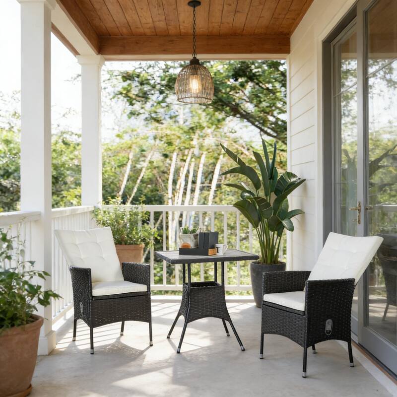 GDFStudio Outdoor Elowen PE Rattan 3-Piece Bistro Set