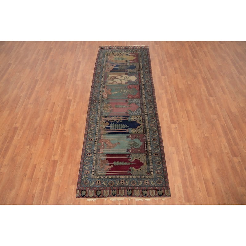 Hand Knotted Oriental 100% Wool Carpet Transitional Geometric Multi-Colored Anatolian Runner Rug - 9' 6'' X 3' 4''