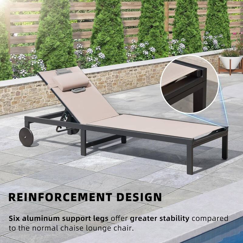 PURPLE LEAF Outdoor Tanning Lounge Chair Set with Face Hole Adjustable Reclining Chairs