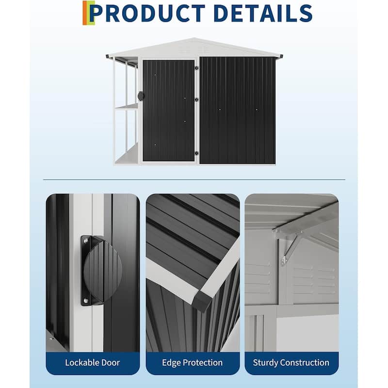 Outdoor Metal Storage Shed, 8' x 10' Weatherproof Garden Tool Shed with Lockable Doors