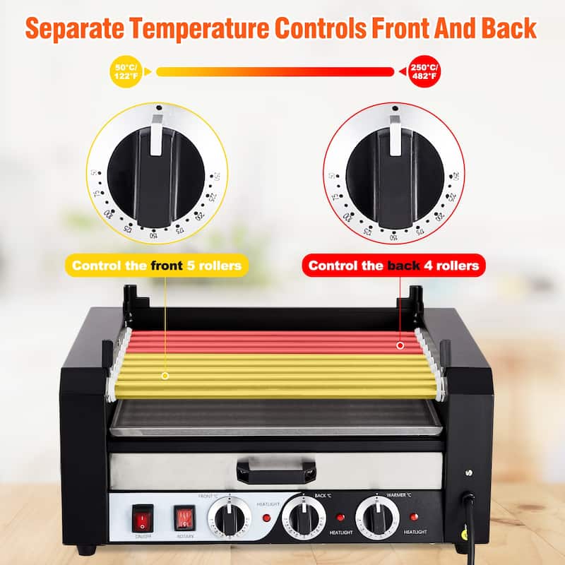 Hot Dog Roller with Warming Drawer, Stainless Steel Sausage Grill