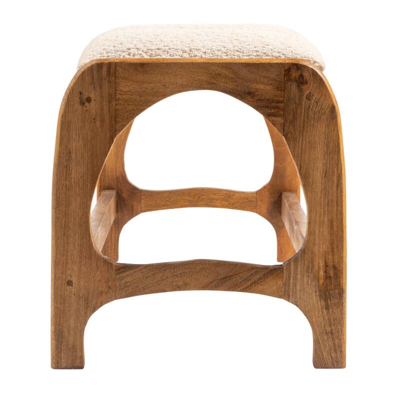Mango Wood Arch Bench with Leather Seat - 18.0"H
