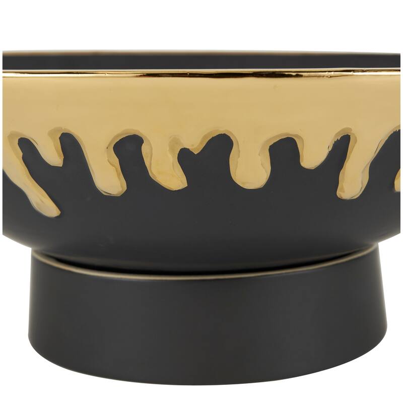 CosmoLiving by Cosmopolitan Black or White Ceramic Decorative Bowl with Abstract Gold Melting Drips