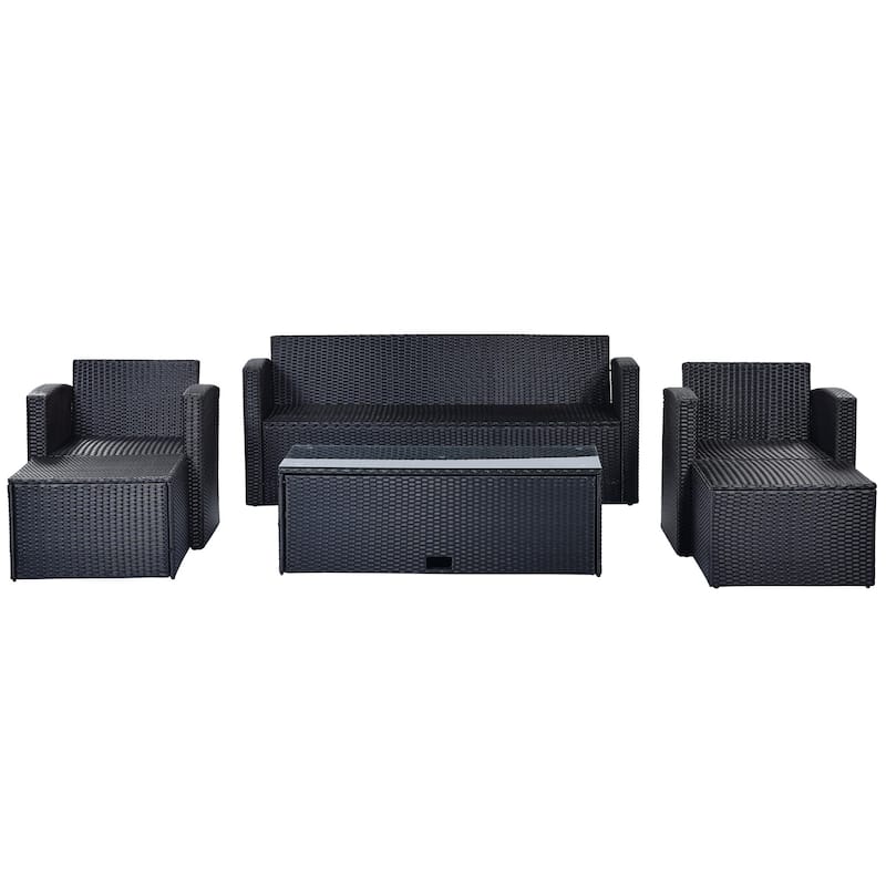 6-Piece Outdoor Wicker Sofa Set for 7 with Beige Cushions
