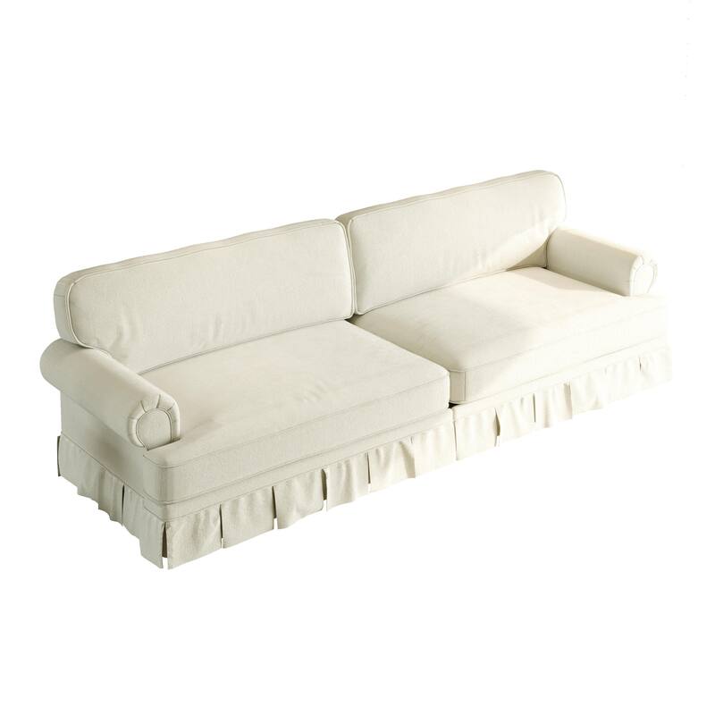 Luxuriously Sofa for Living Room, Chenille Sectional Couch with Pleated Skirt Design, Traditional Rolled Arms Deep Seat Couches