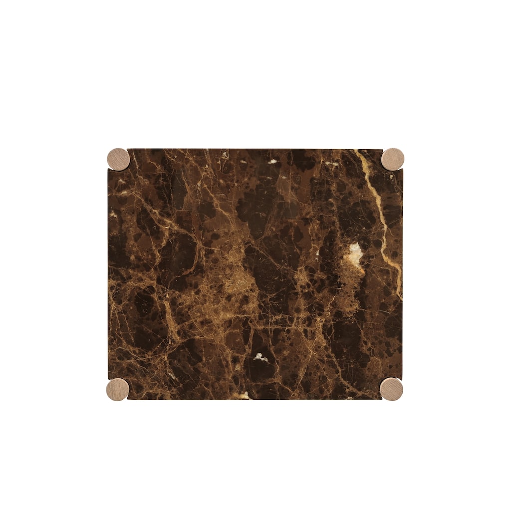 NADAAL STUDIOS Rivenor Nightstand, 1-Drawer, Dark Emperador Marble Top with Oak Body, Brown